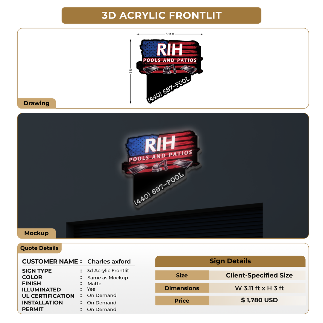 3D Acrylic Frontlit Sign for Charles axford