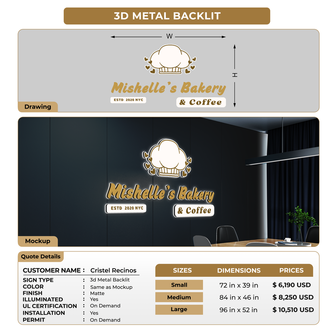 3D Metal Back-lit Sign For Cristel Recinos