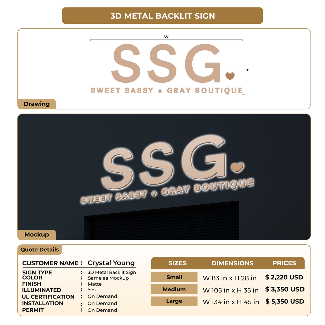 3D Metal Backlit Sign for Crystal Young
