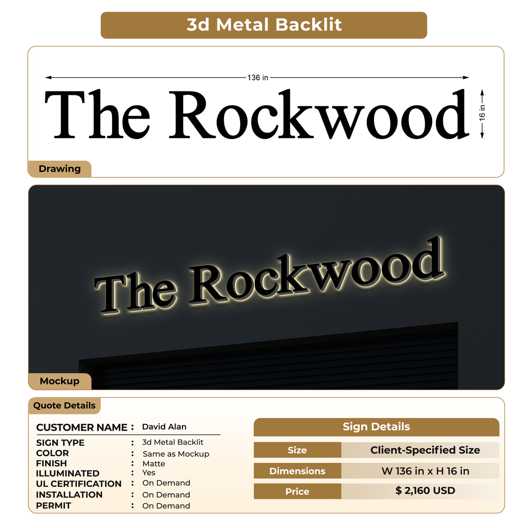 3D Metal Backlit Sign for David Alan