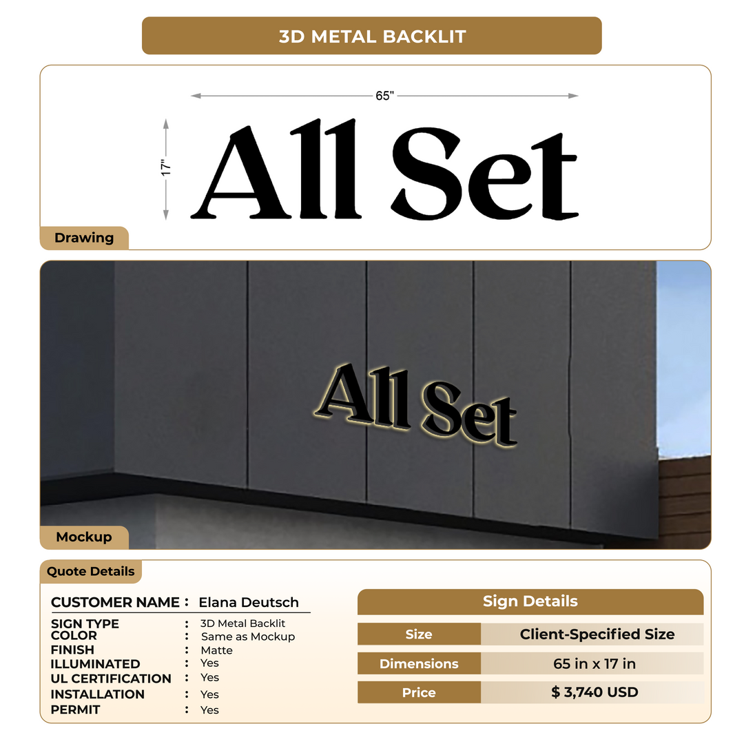 3D Metal Back-lit Sign For Elana Deutsch