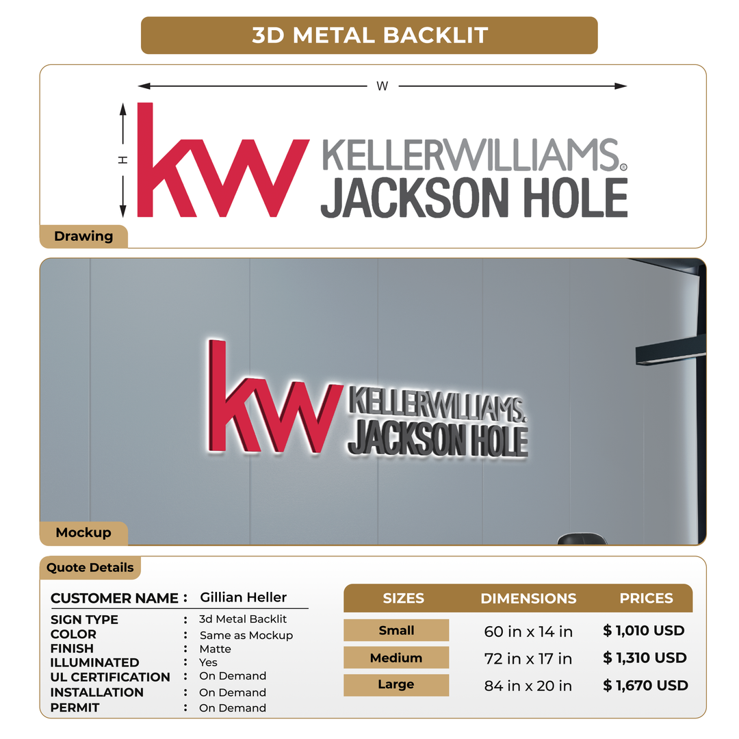 3D Metal Backlit Sign for Gillian Heller