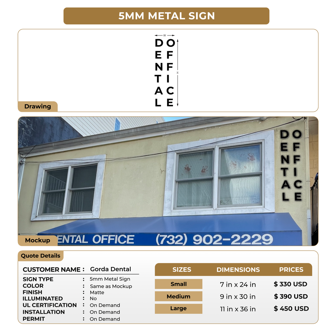 5mm Metal Sign for Gorda Dental