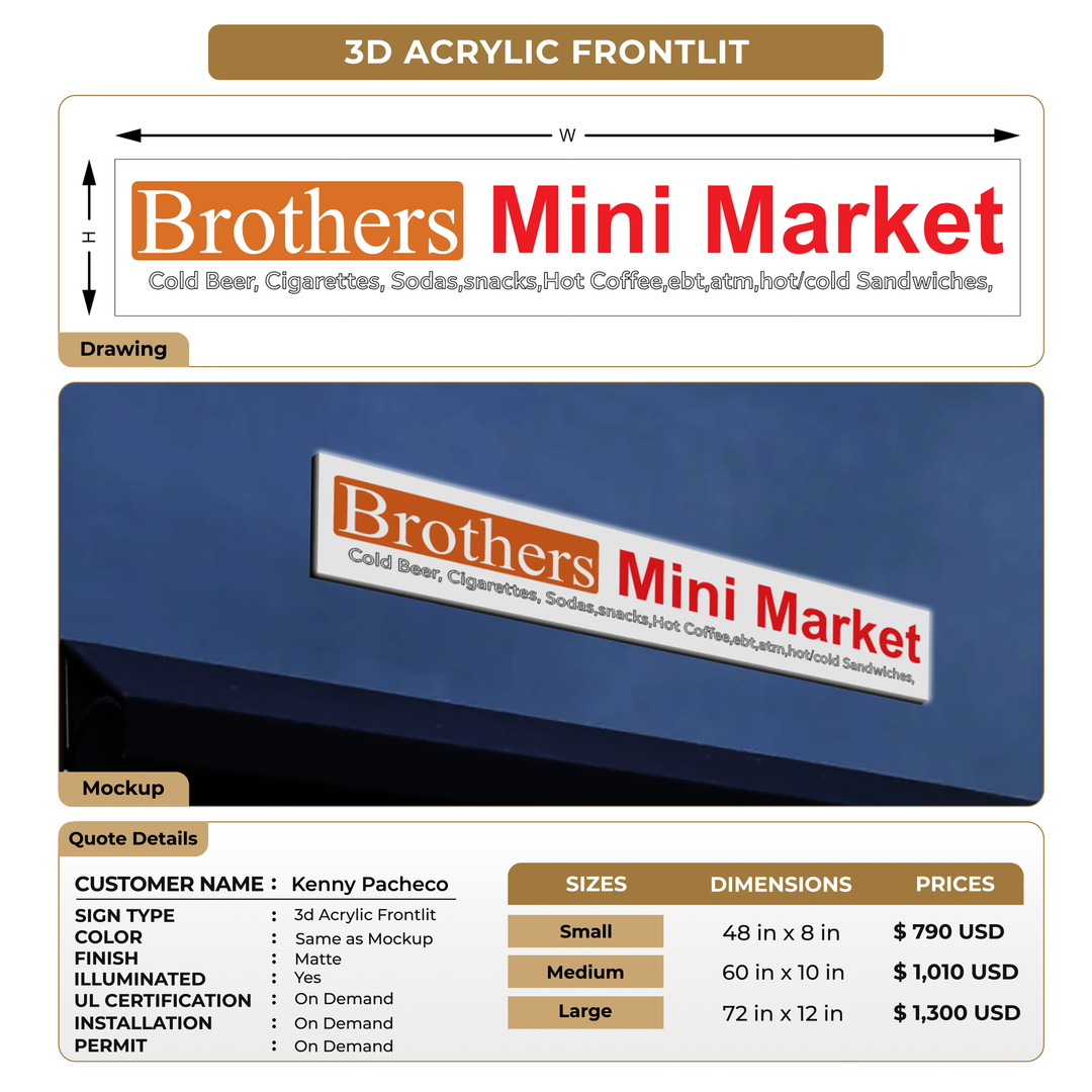 3d acrylic frontlit for Kenny Pacheco