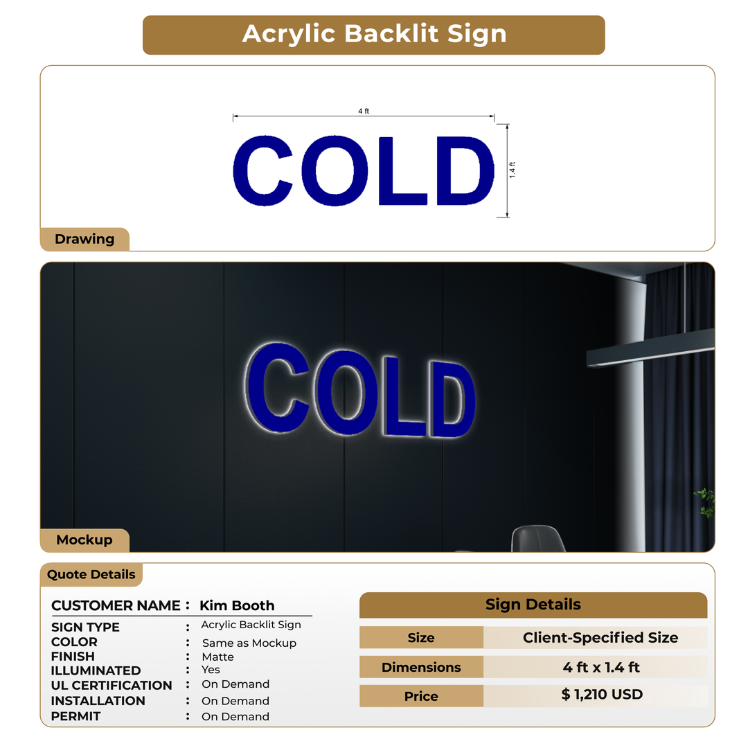 3D acrylic backlit Signs for Kim Booth