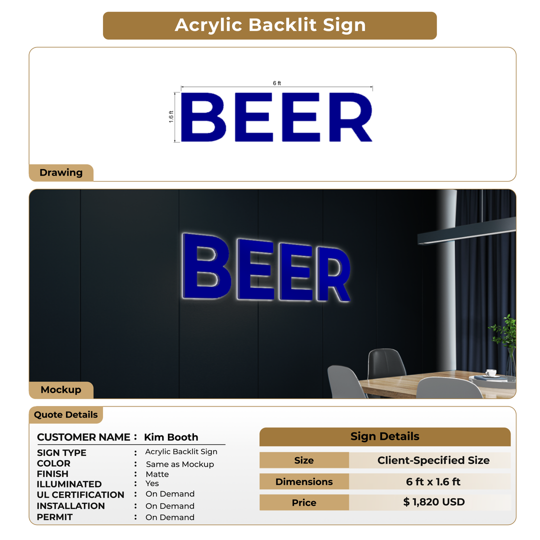3D acrylic backlit Signs for Kim Booth