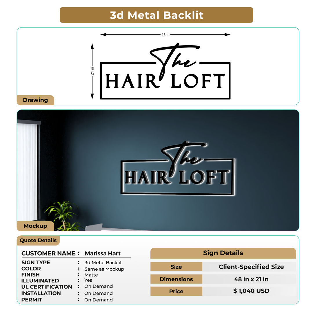 3d metal backlit for Marissa Hart
