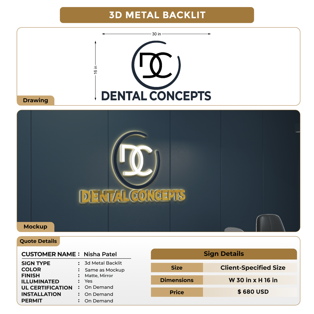 3D Metal Backlit Signs for Nisha Patel