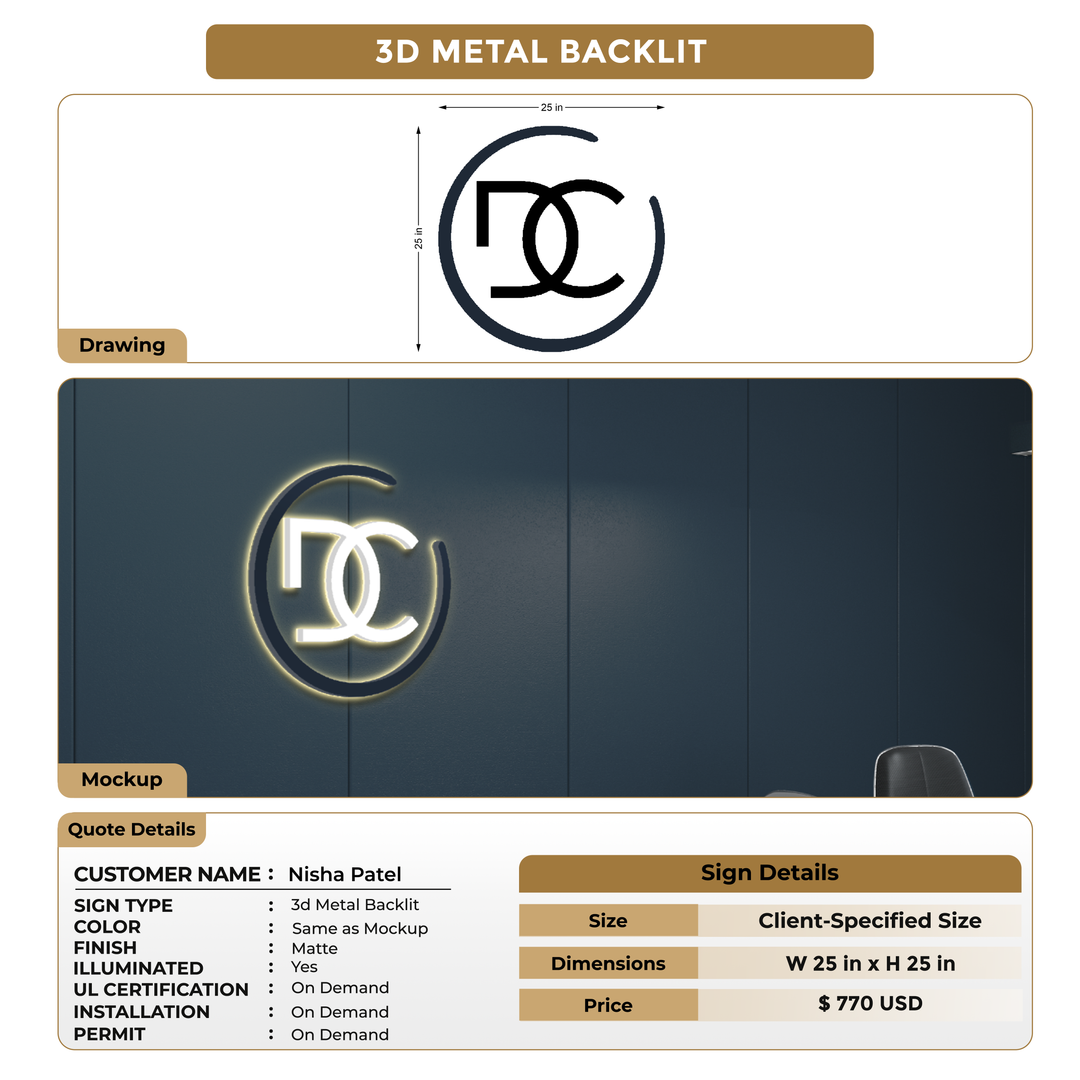 3D Metal Backlit Signs for Nisha Patel