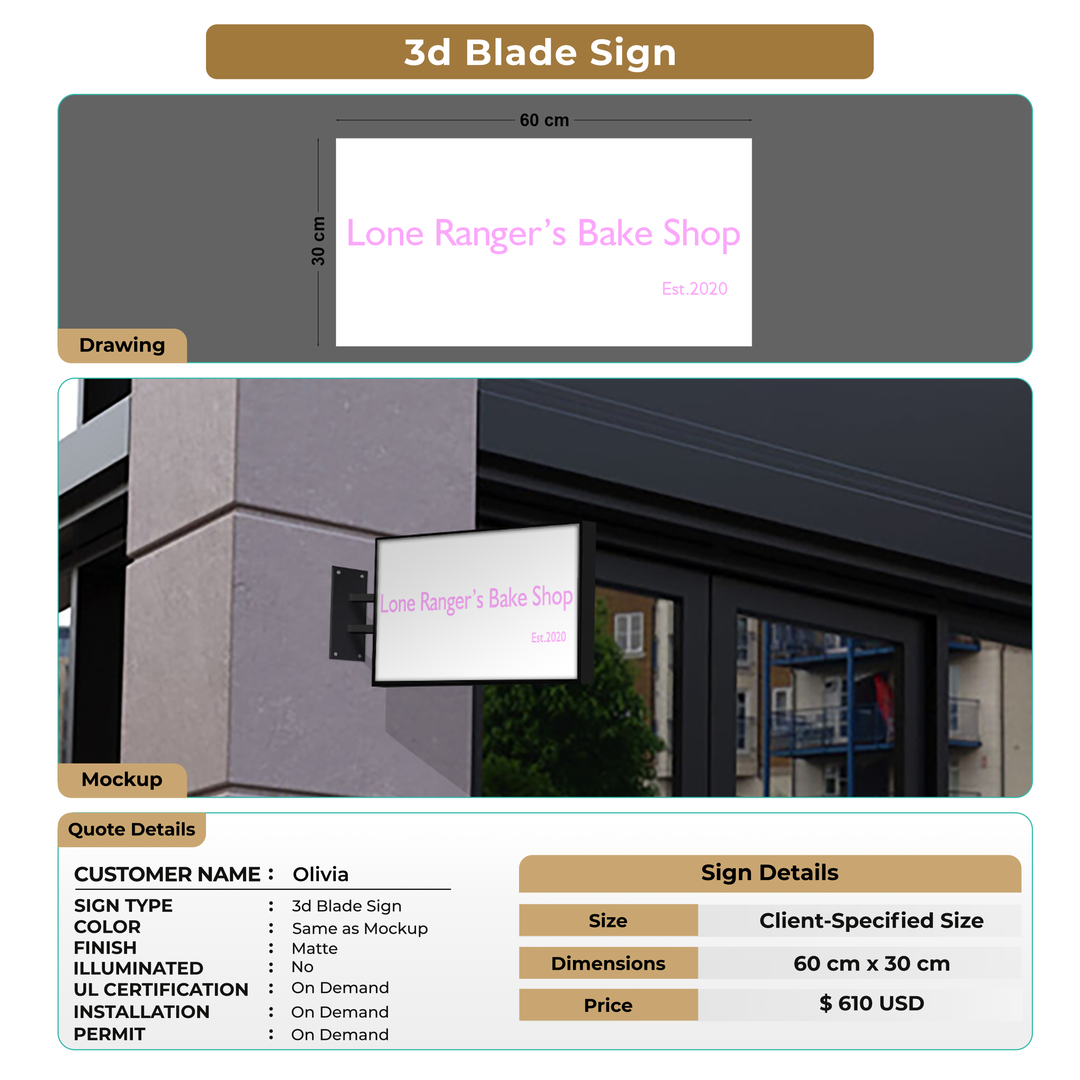 3D Blade Sign for Olivia