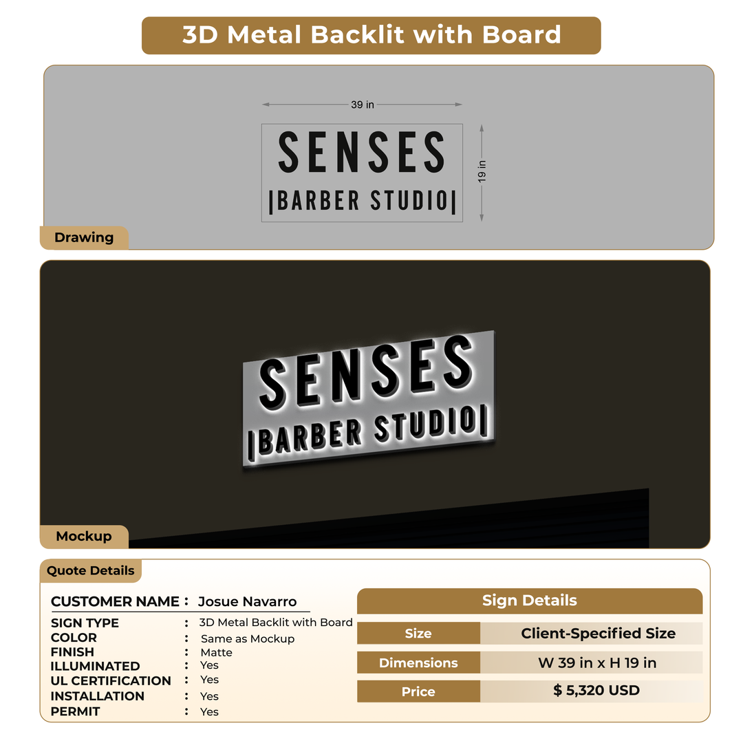 3D Metal Back-lit Sign For Josue Navarro