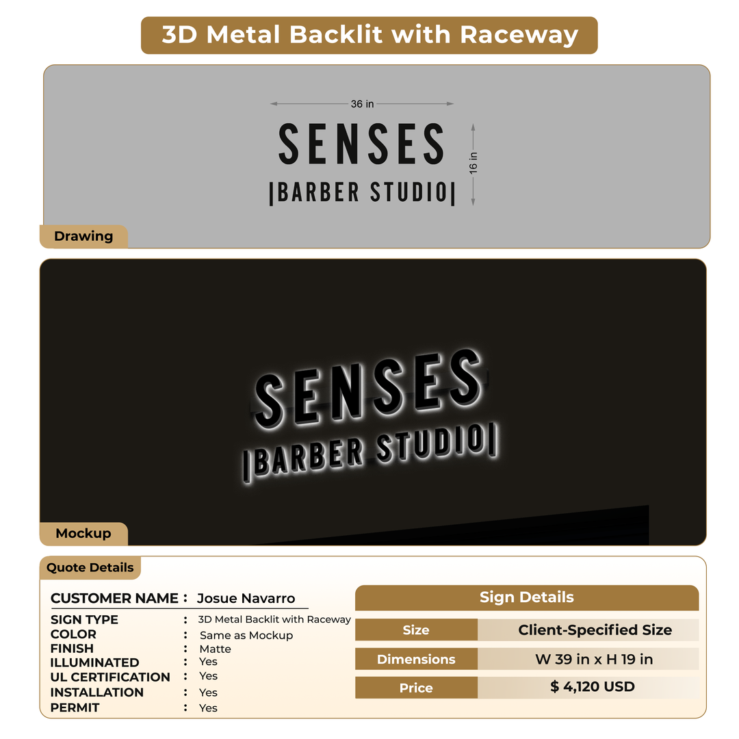 3D Metal Back-lit Sign For Josue Navarro