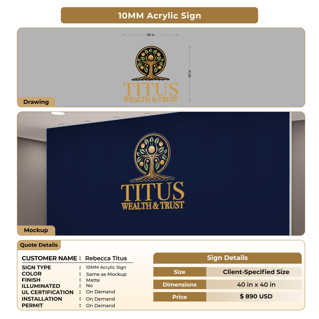 10mm Acrylic Sign For Rebecca Titus