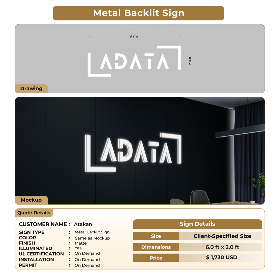 3d metal backlit sign for Atakan