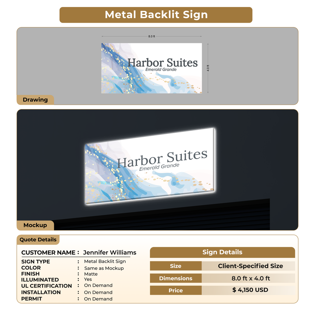 3d metal backlit for Jennifer Williams