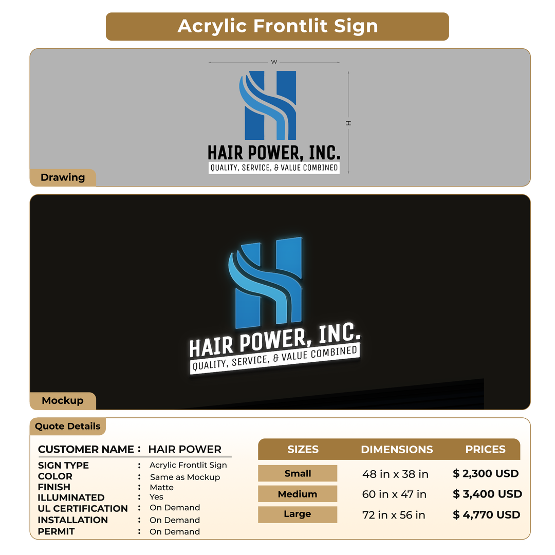 Business signage for HAIR POWER