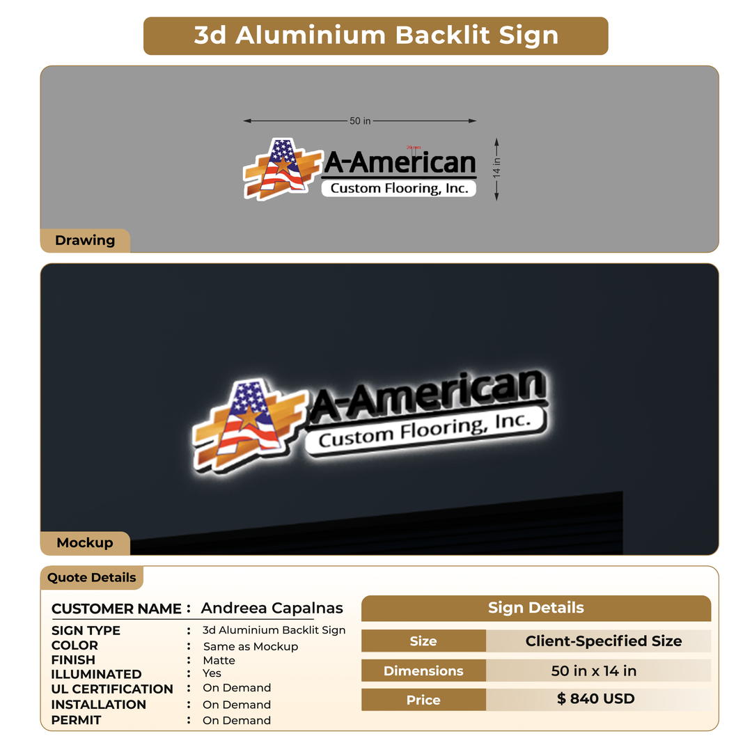 3D Aluminium Backlit Sign For Andreea Capalnas