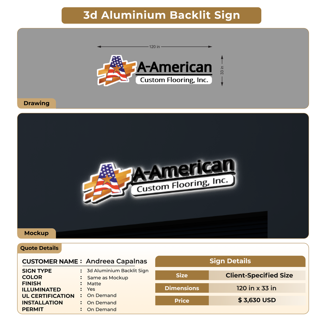 3D Aluminium Backlit Sign For Andreea Capalnas
