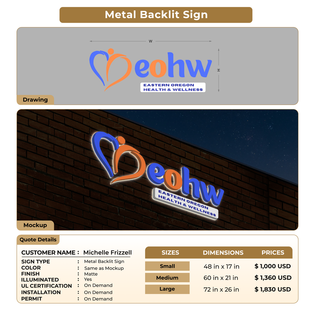 3d metal backlit for Michelle Frizzell