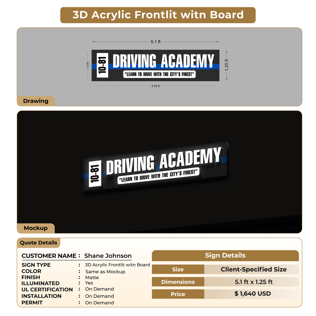 3d acrylic sign with backboard for Shane Johnson