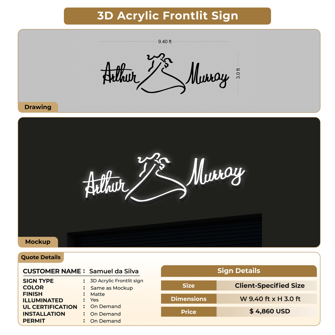 3d acrylic frontlit sign for Samuel da Silva