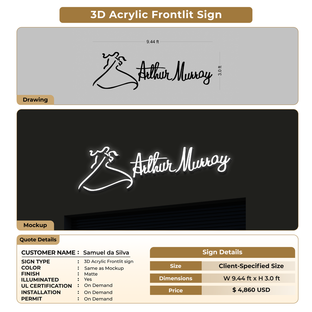 3d acrylic frontlit sign for Samuel da Silva