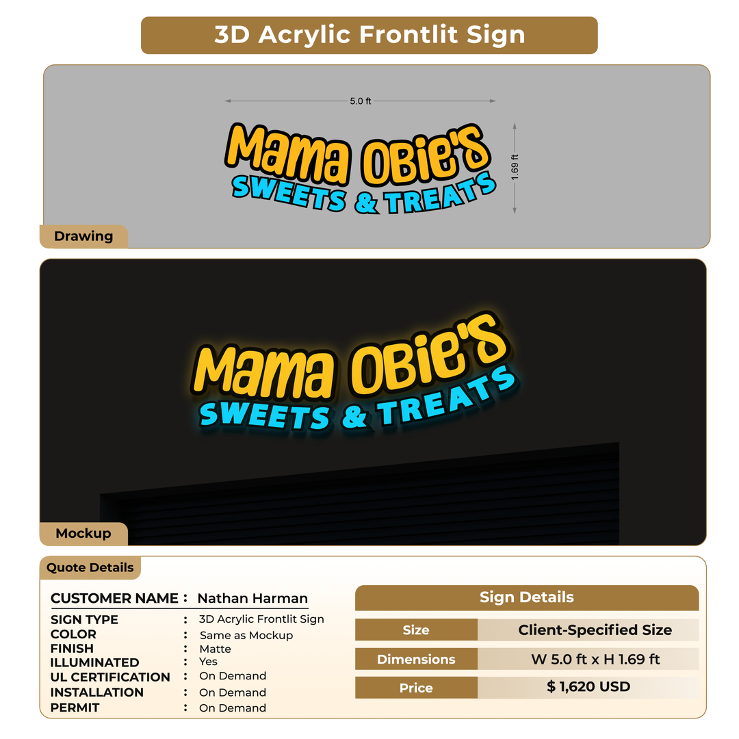 3D Acrylic Frontlit Sign For Nathan Harman