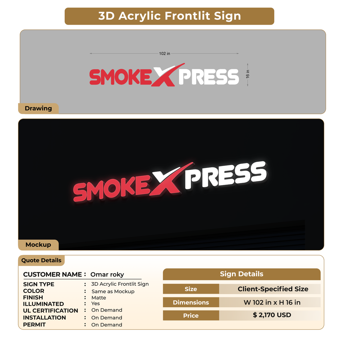 3D Acrylic Frontlit Sign for Omar roky
