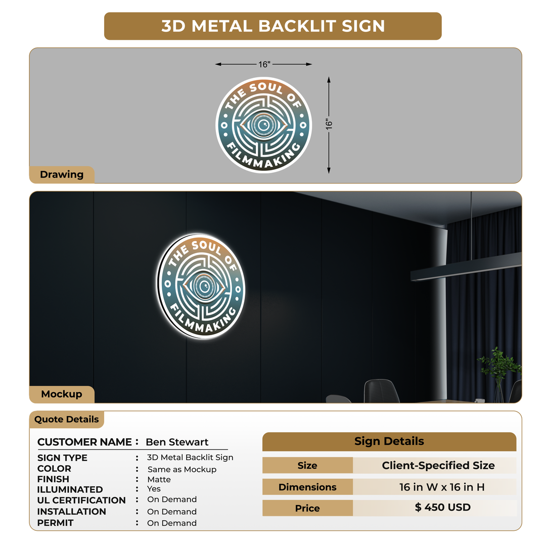 3D Metal Backlit Sign For Ben Stewart