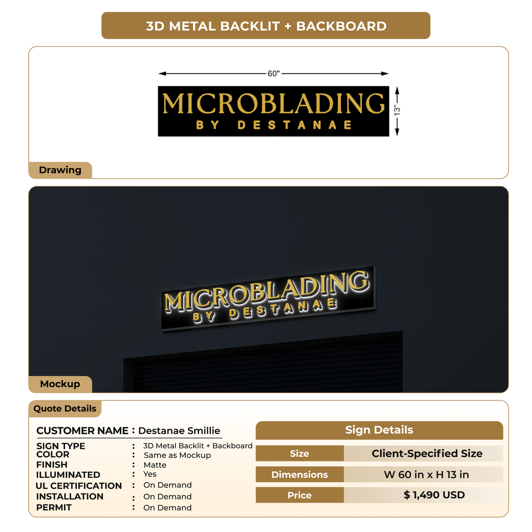 3D Metal Backlit Signage for Destanae Smillie