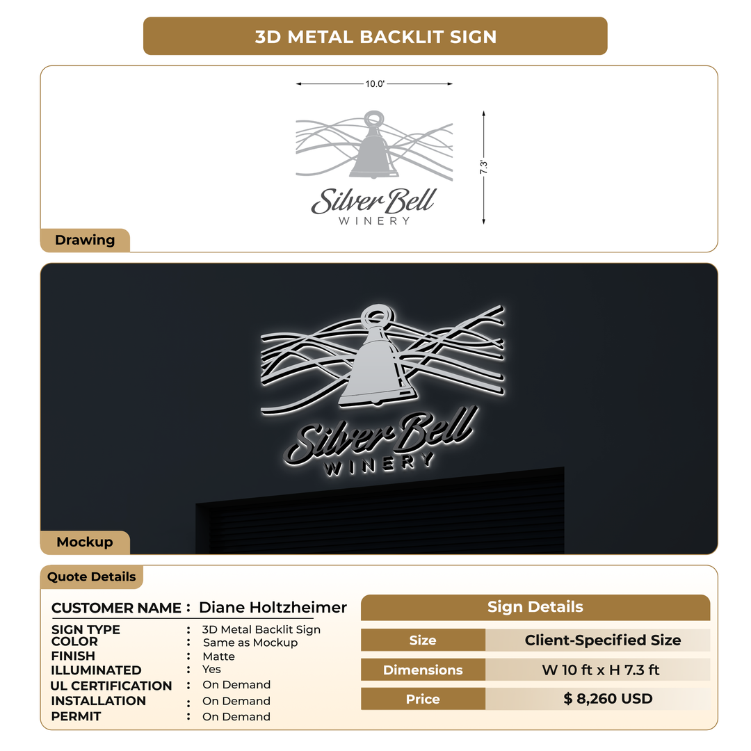 3D Metal Back-lit Sign For Diane Holtzheimer
