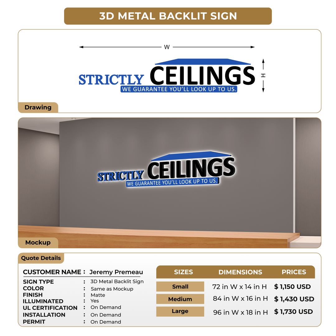 3D Metal Backlit Sign For Jeremy Premeau