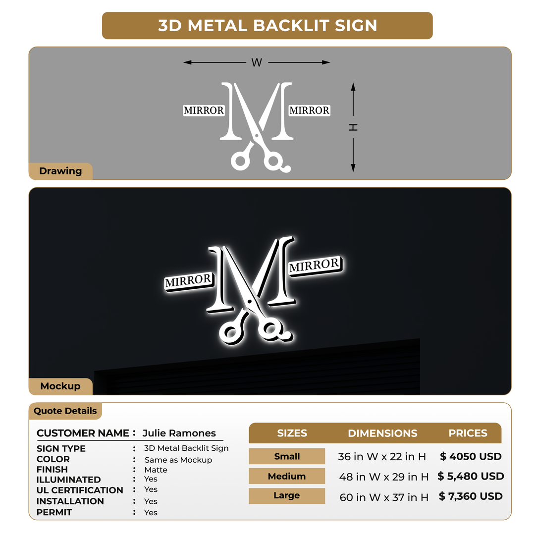 3D Metal Backlit Sign For Julie Ramones