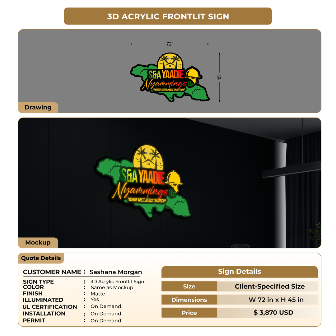 3D Acrylic Frontlit Sign for Sashana Morgan