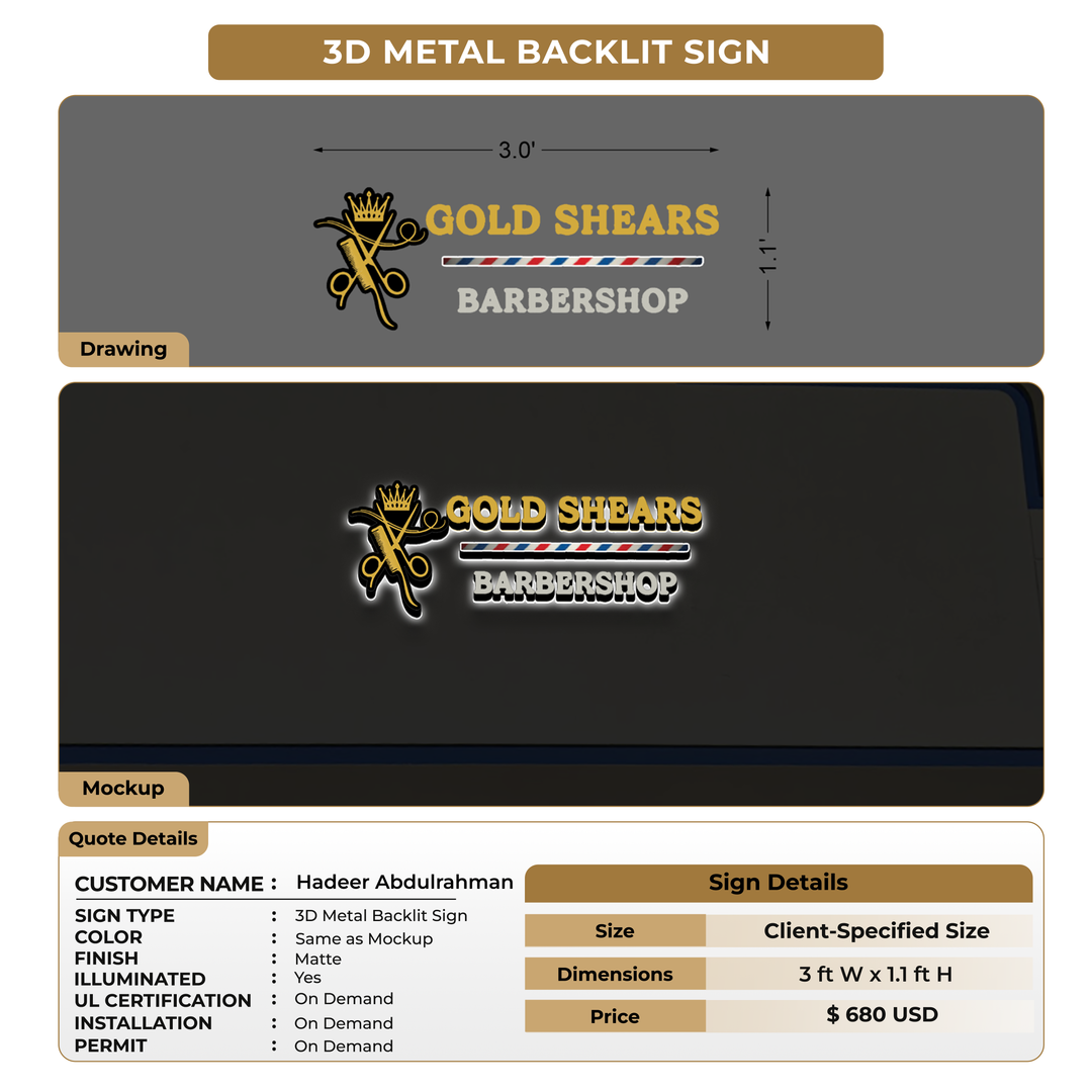 3D Metal Backlit Sign for Hadeer Abdulrahman
