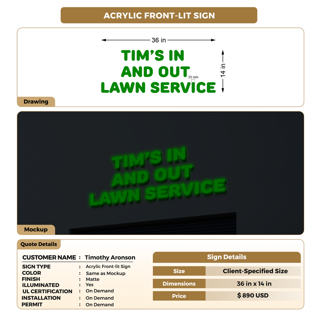 3D Acrylic Front-lit Sign For Timothy Aronson