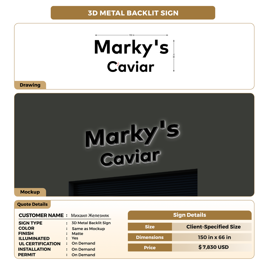 3D Metal Back-lit Sign For Михаил Железняк