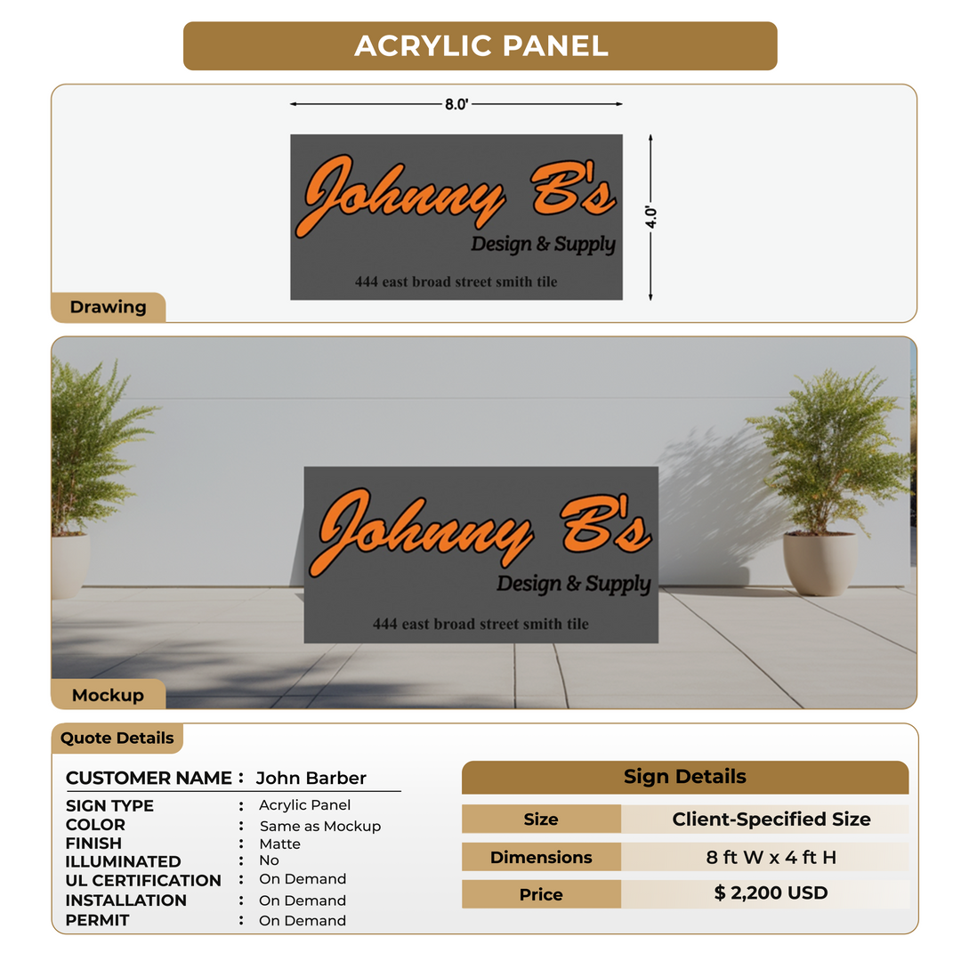Acrylic Panel Sign For John Barber