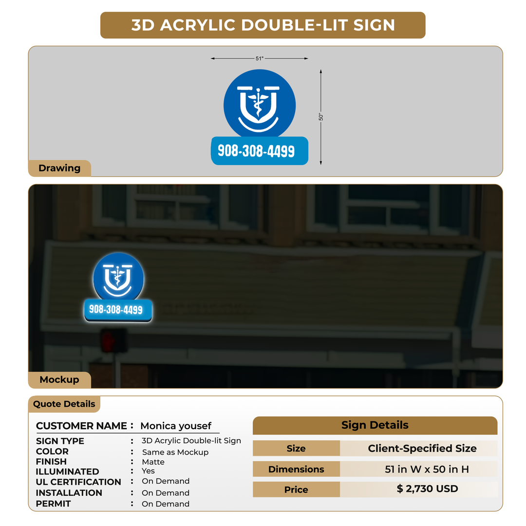 3D Acrylic Double-lit Signs For Monica yousef