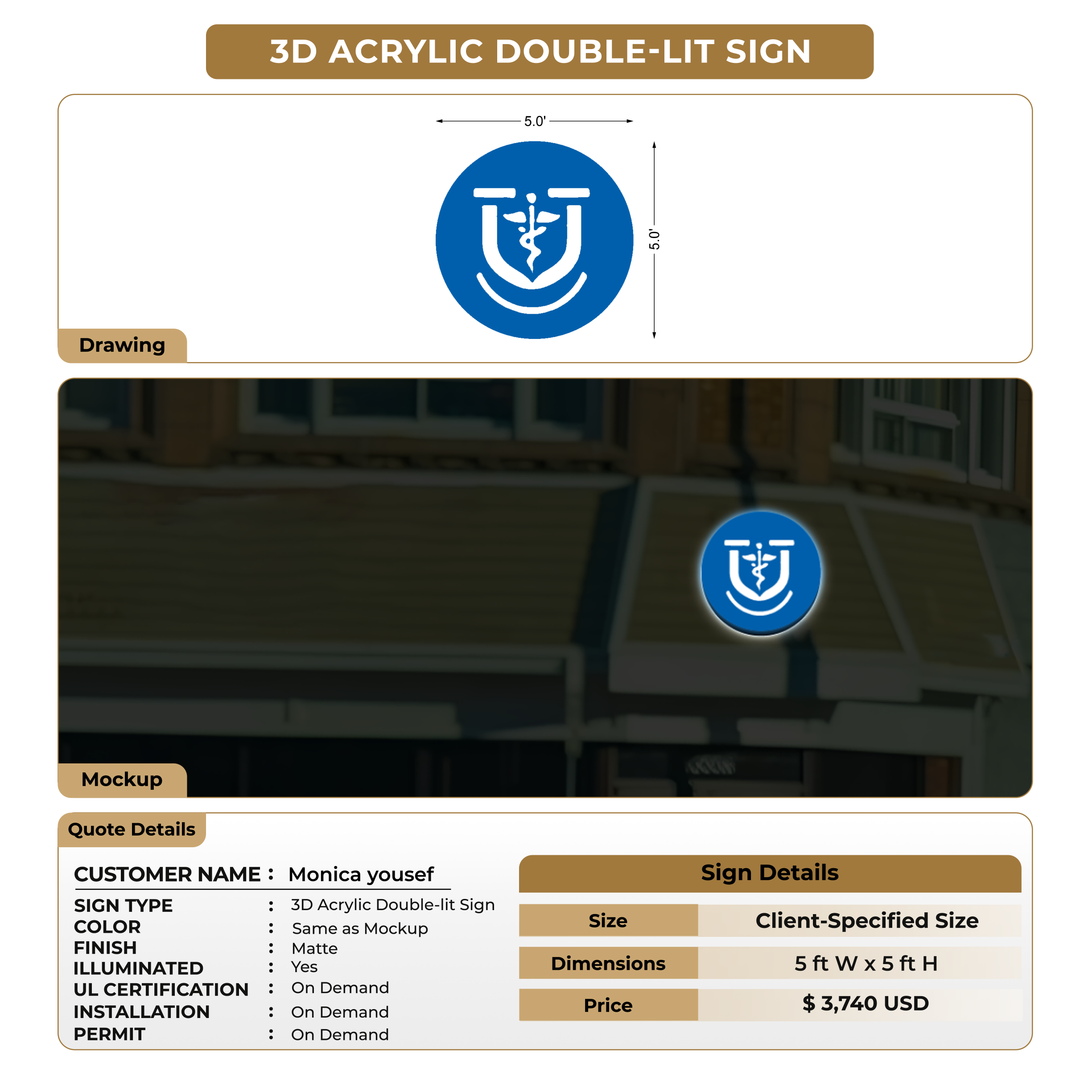 3D Acrylic Double-lit Signs For Monica yousef