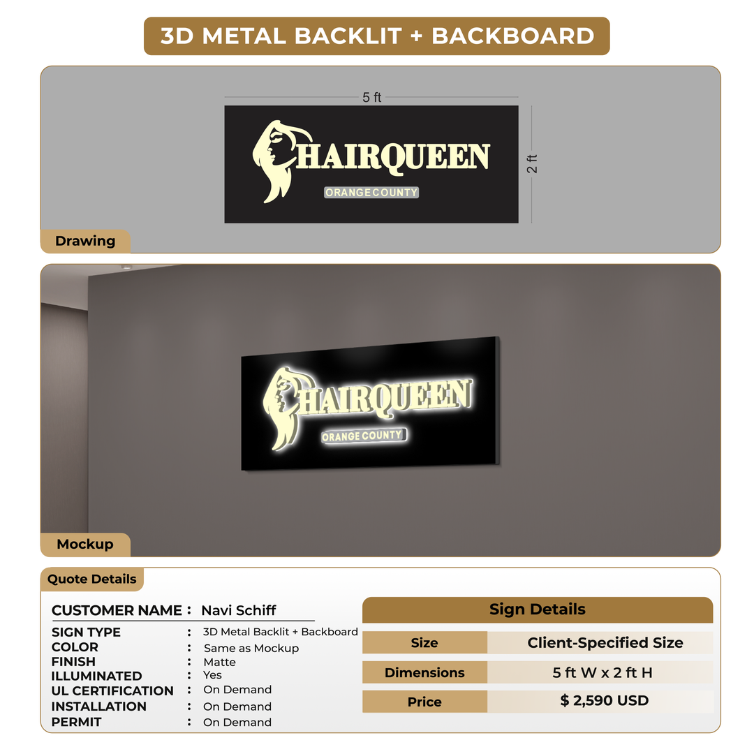 3D Metal Backlit + Backboard Signs For Navi Schiff