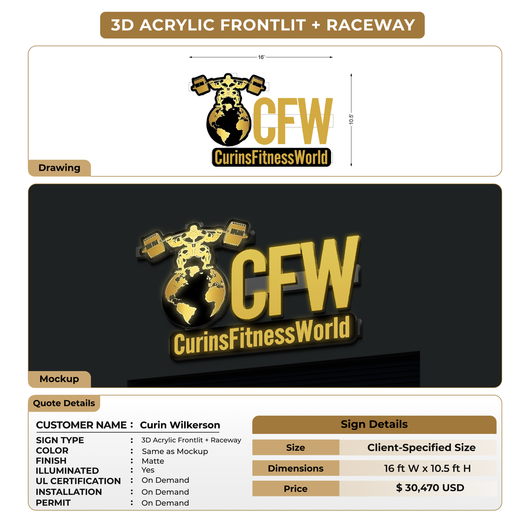 3D Acrylic Frontlit + Raceway Sign for Curin Wilkerson