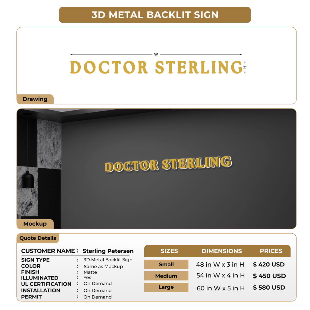 3D Metal Backlit Signs For Sterling Petersen