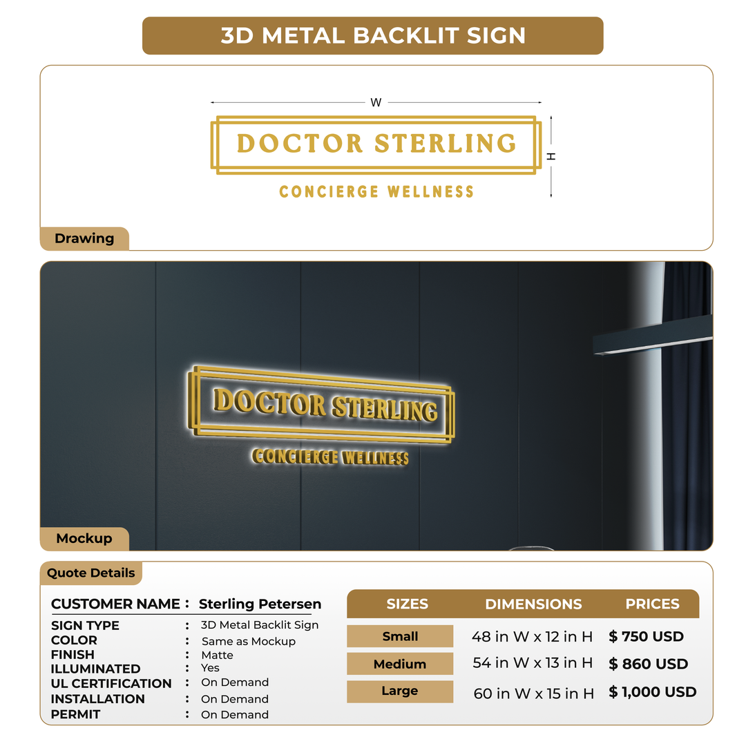 3D Metal Backlit Signs For Sterling Petersen