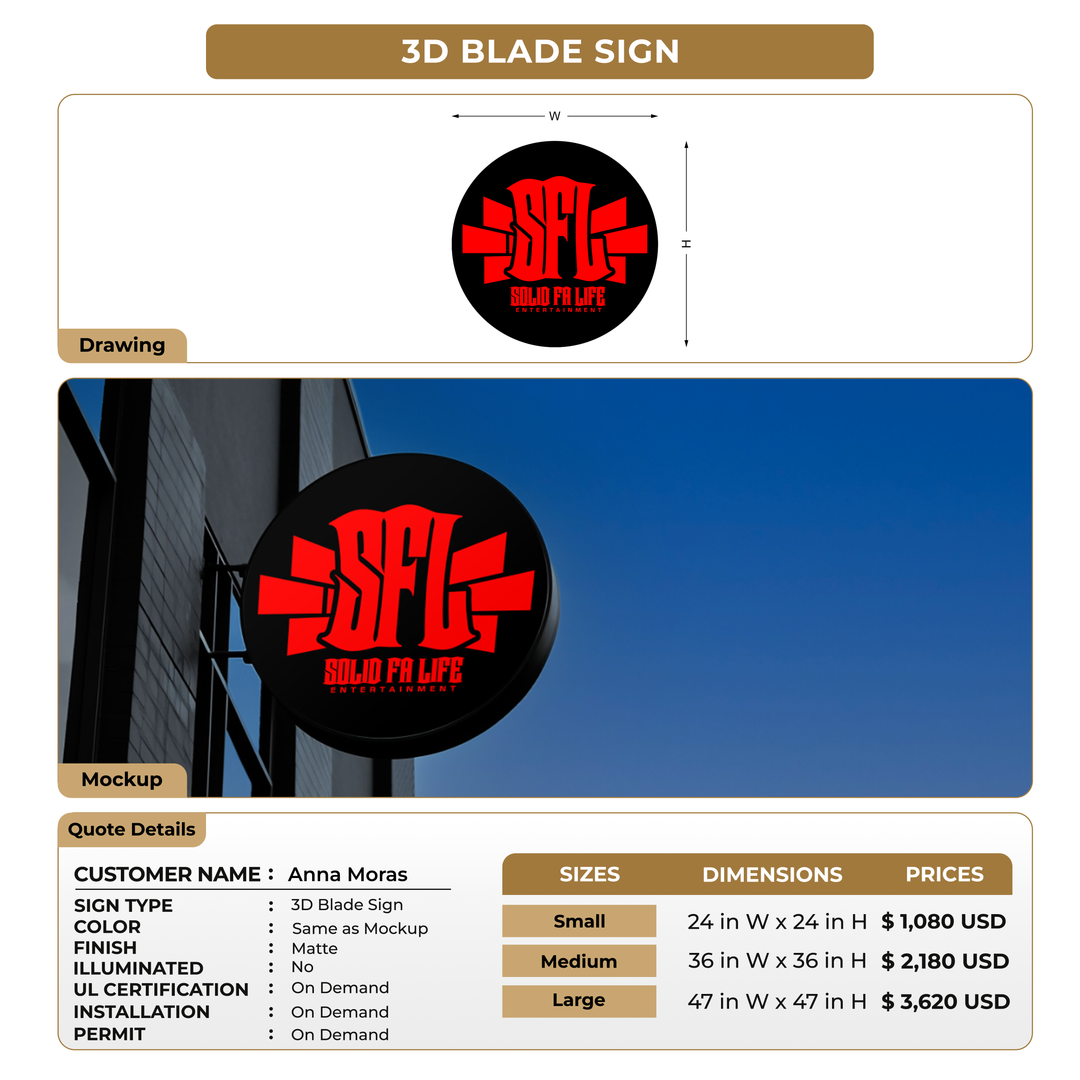3D Blade Sign For Anna Moras
