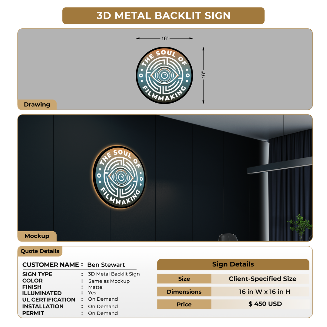 3D Metal Backlit Sign For Ben Stewart