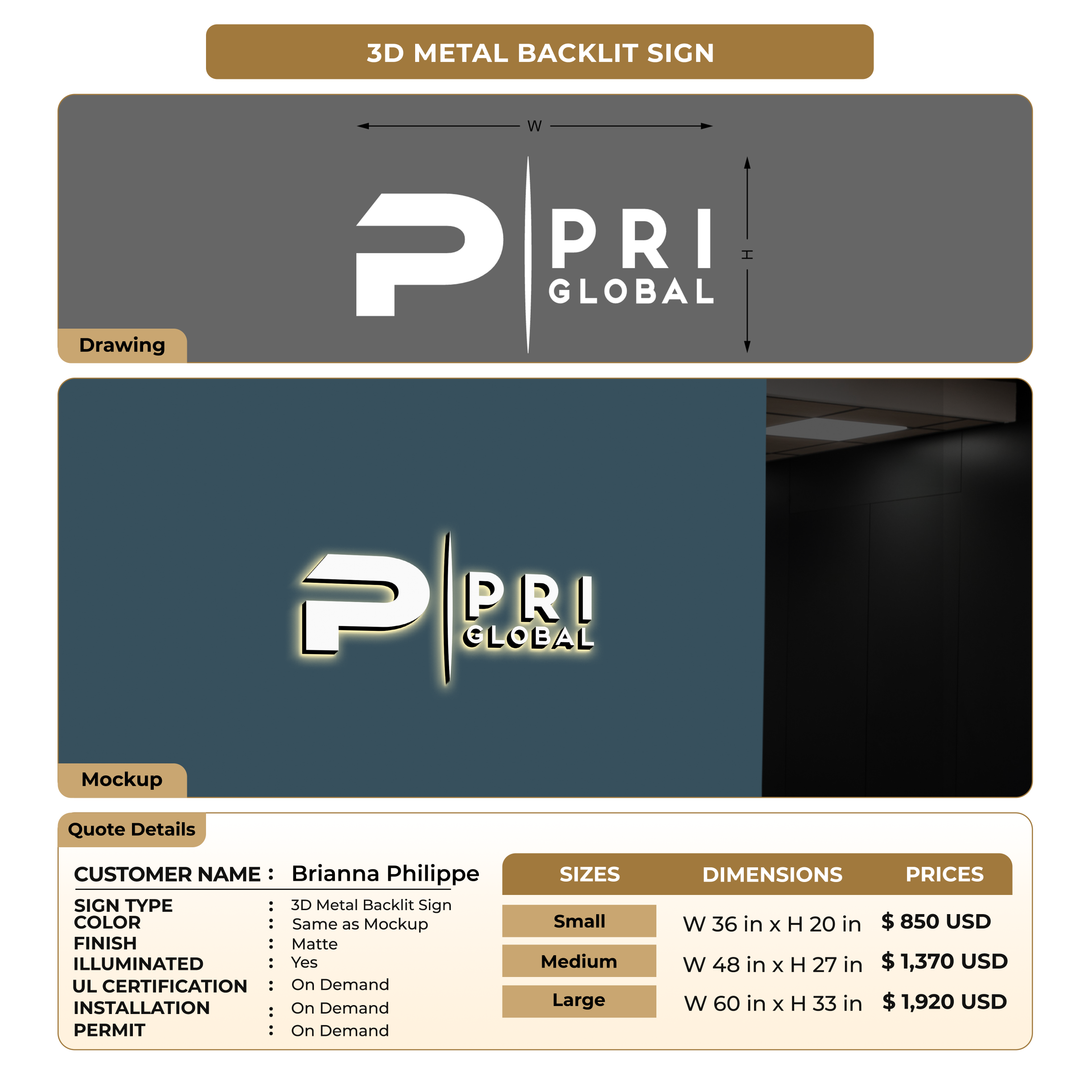 3D Metal Backlit Sign for Brianna Philippe