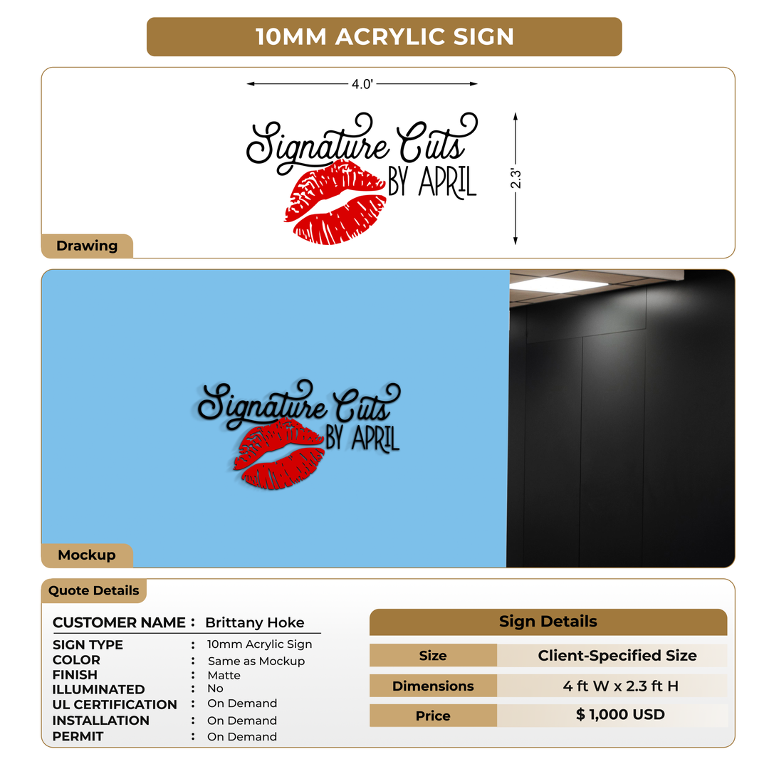 10mm Acrylic Sign For Brittany Hoke