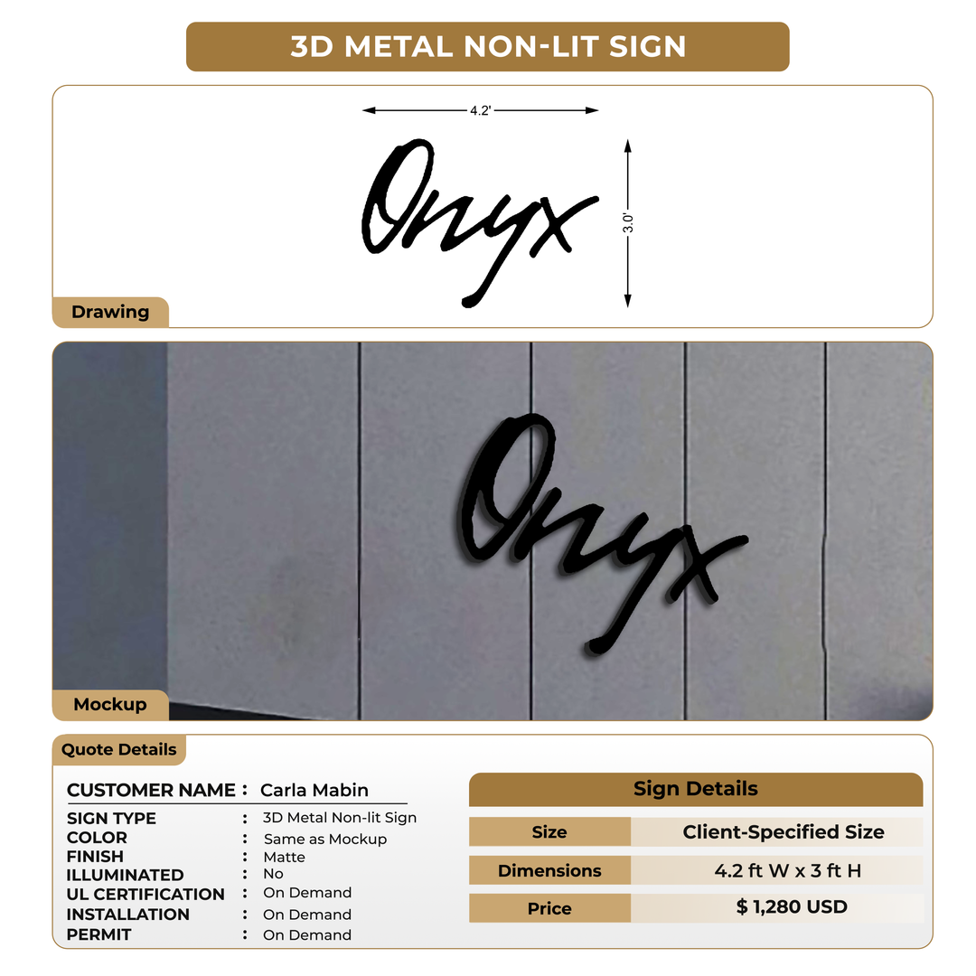 3D Metal Non-lit Sign for Carla Mabin