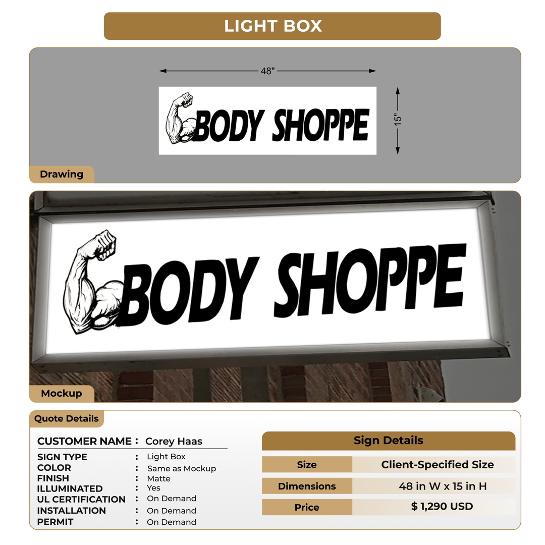 Lightbox sign for Corey Haas